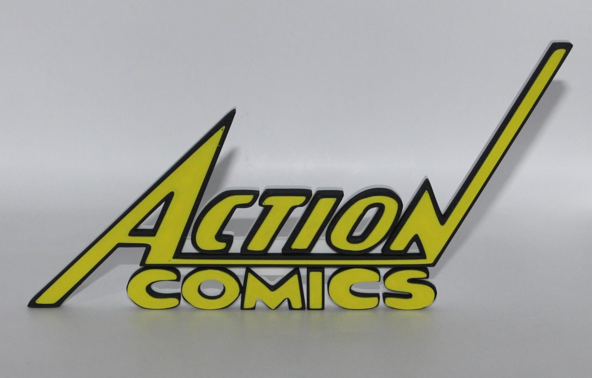 Action Comics 3D printed Logo Sign Wall Desk Shelf Art – WindyCity3D