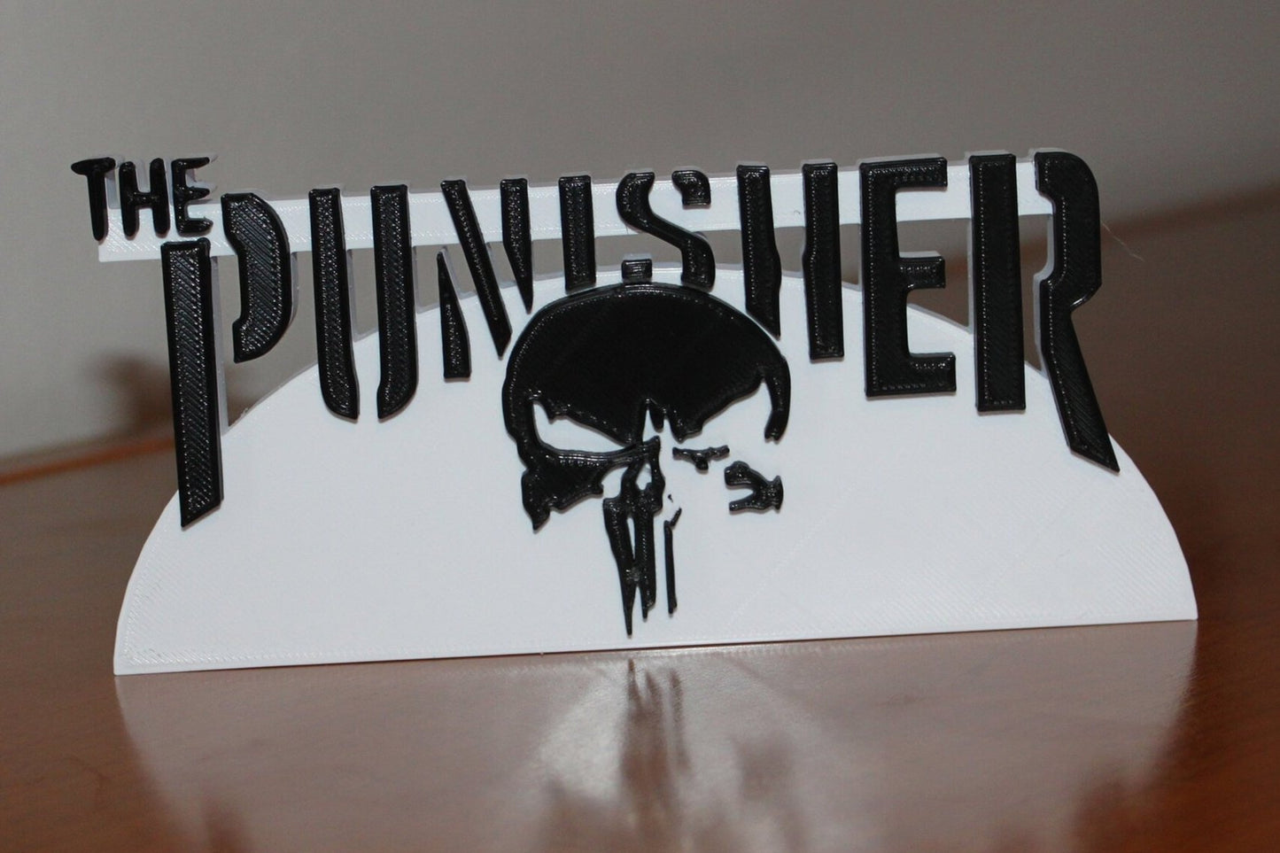 Punisher 3D printed Comic Logo Art - Curved base