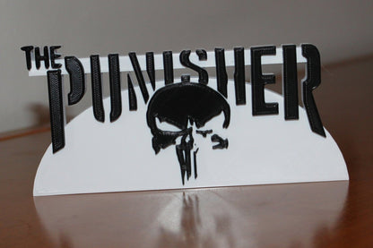 Punisher 3D printed Comic Logo Art - Curved base