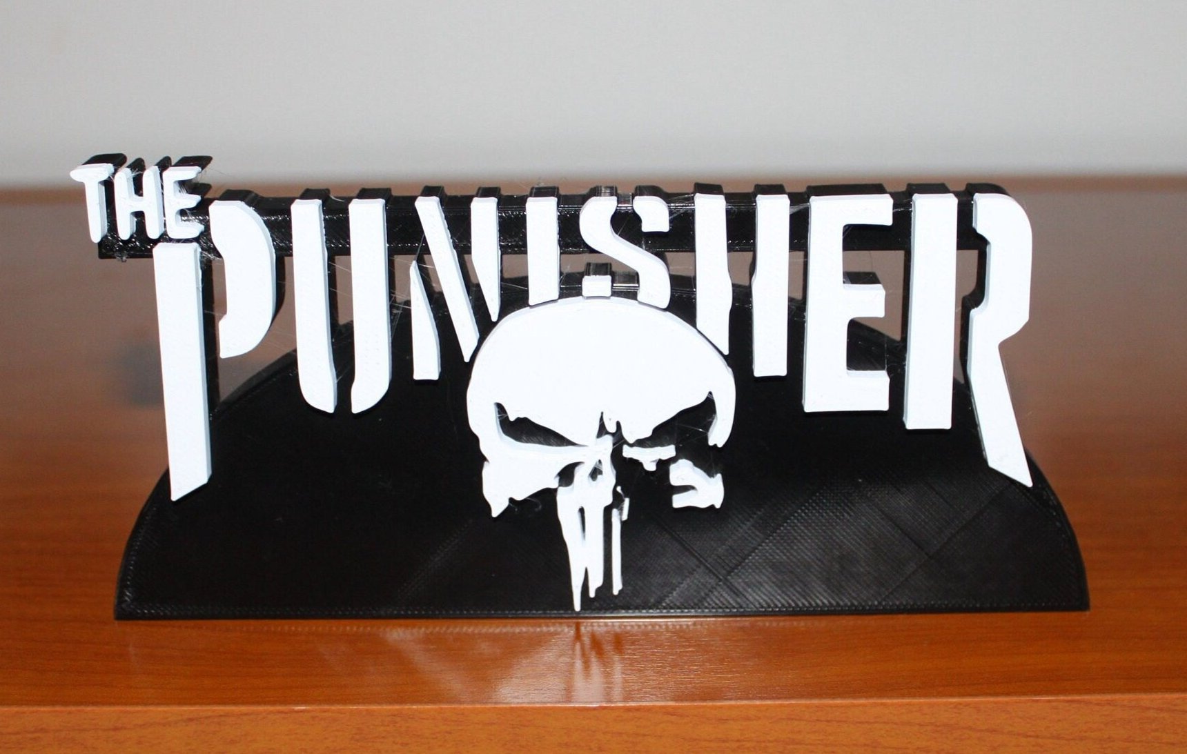 Punisher 3D printed Comic Logo Art - Curved base