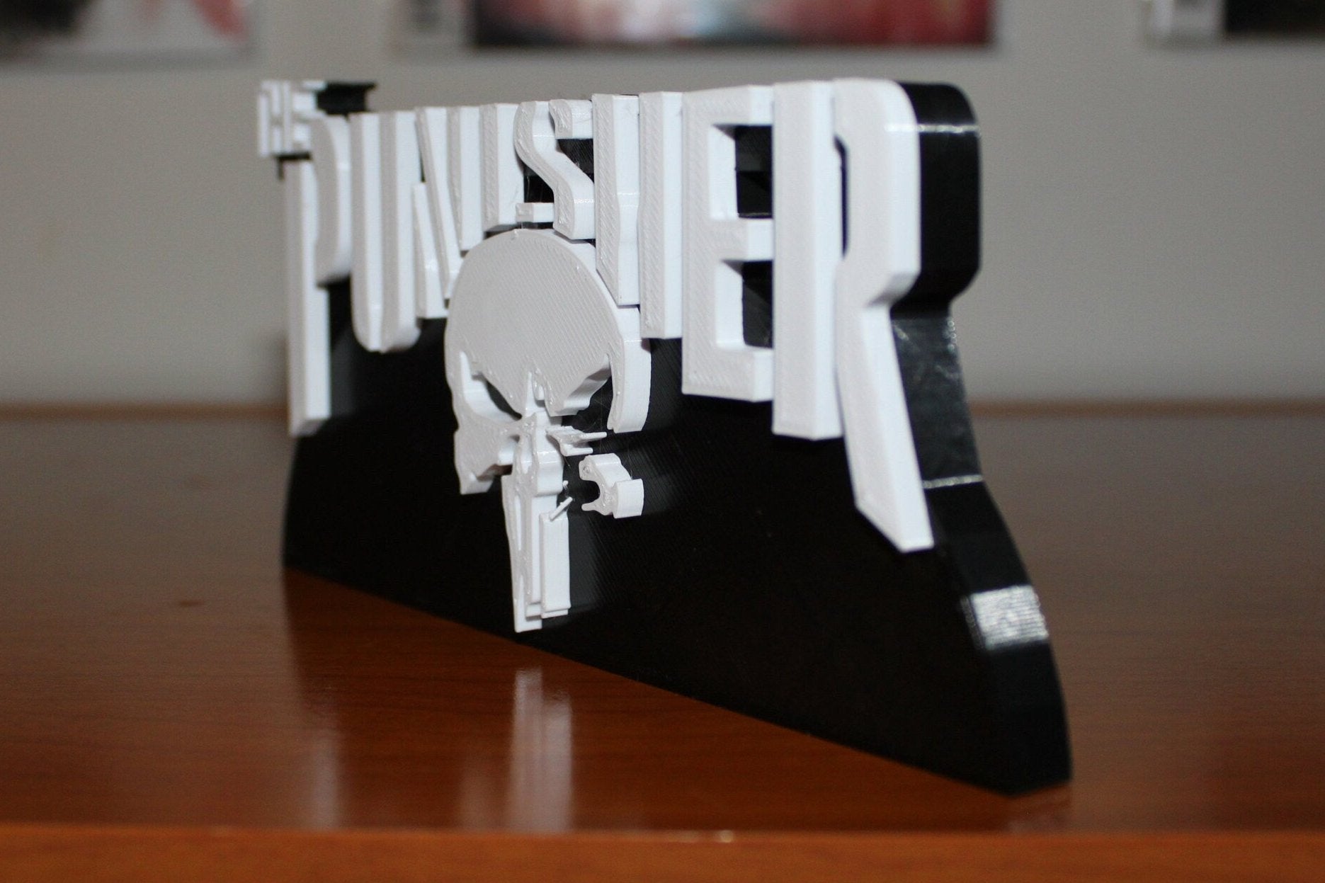 Punisher 3D printed Comic Logo Art - Curved base