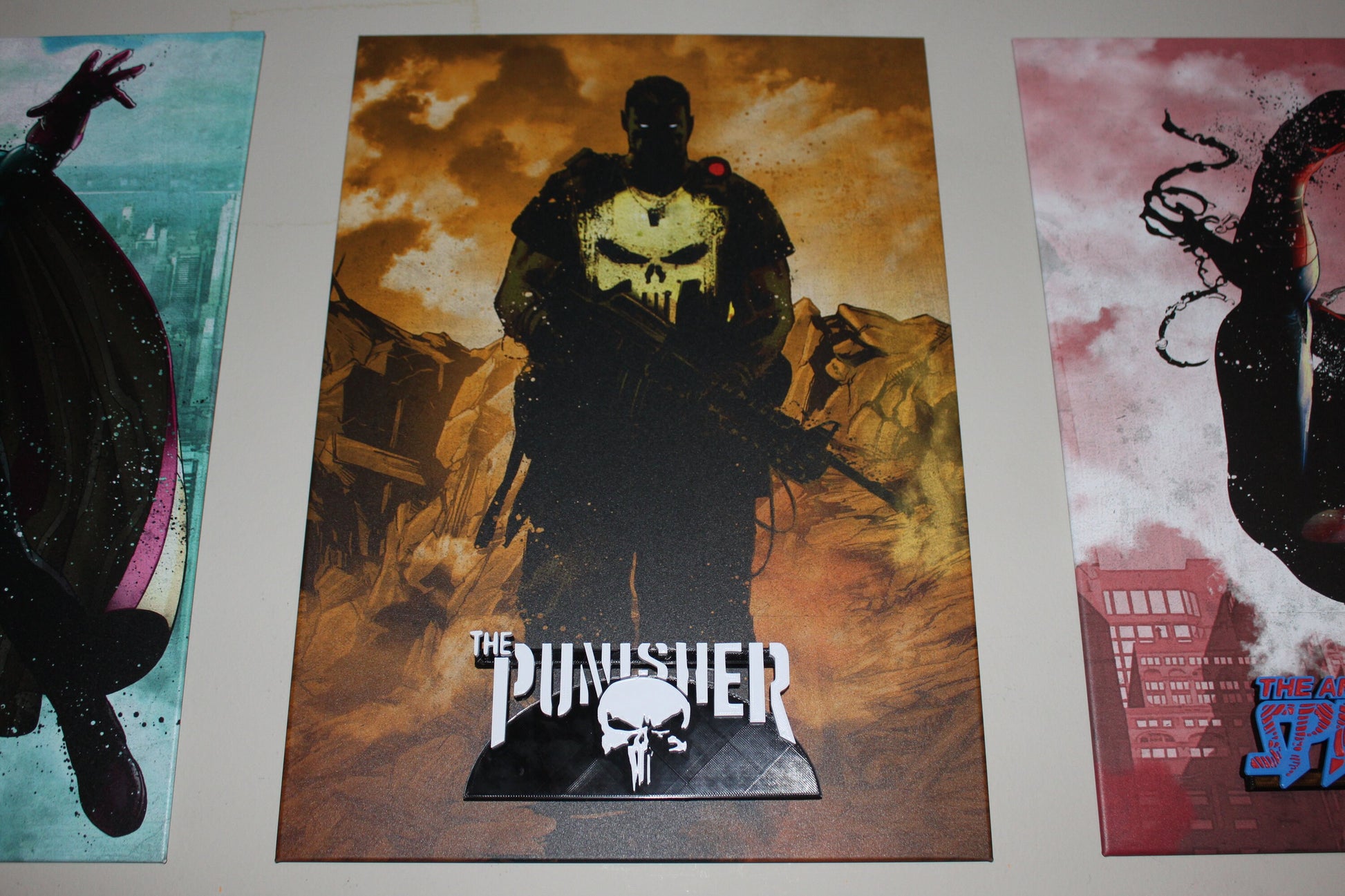 Punisher 3D printed Comic Logo Art - Curved base