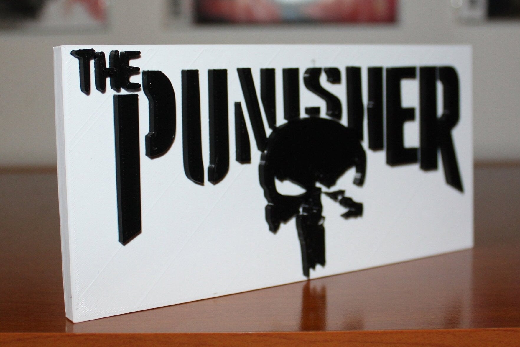 Punisher 3D printed Comic Logo Art - Rectangle Base