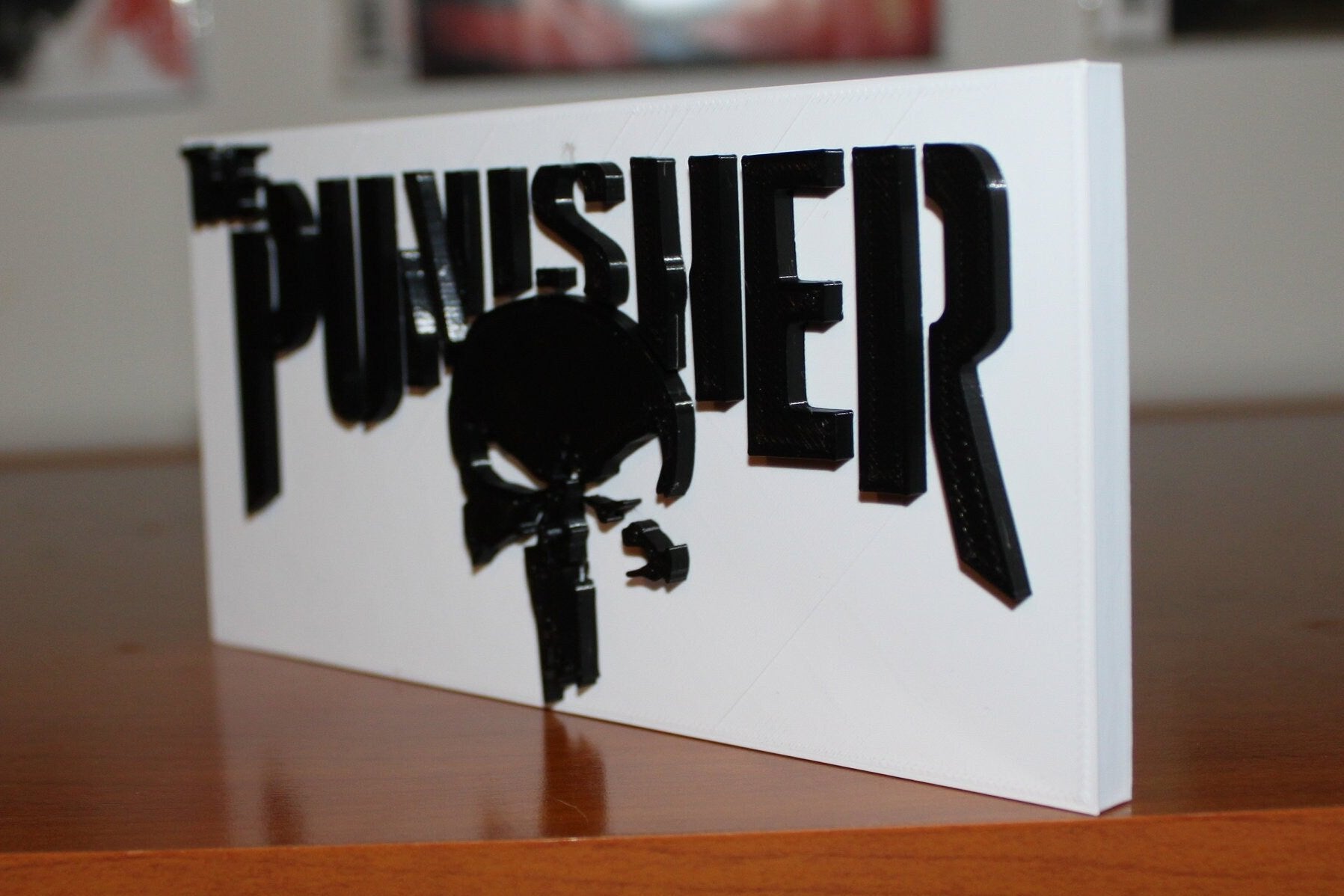 Punisher 3D printed Comic Logo Art - Rectangle Base