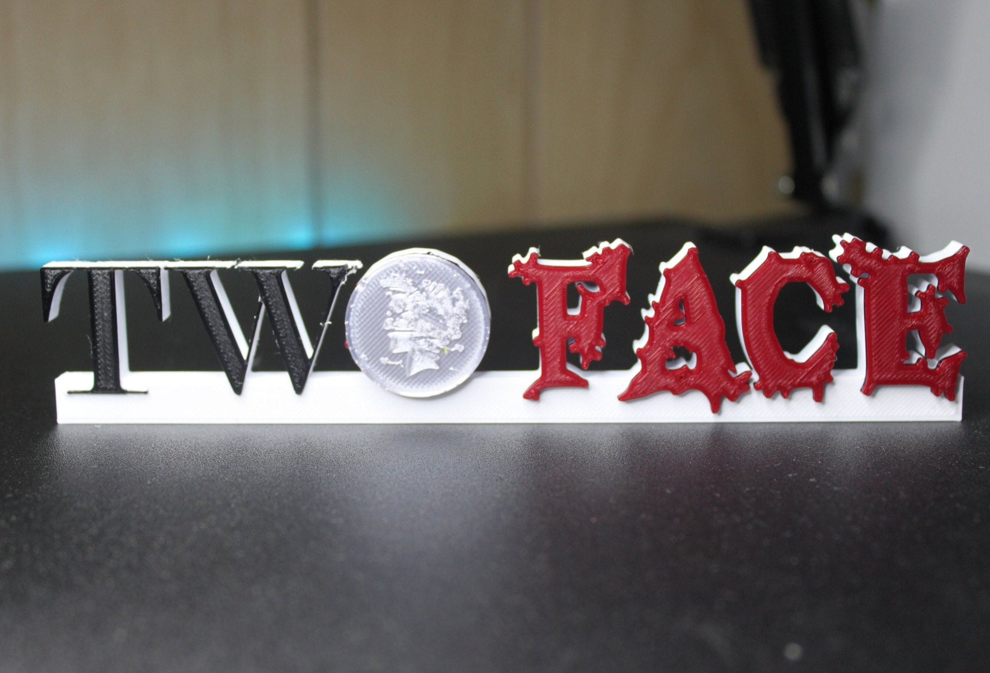 Two Face 3D printed Comic Logo Art