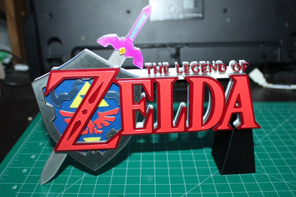 The Legend Of Zelda W/Shield 3D printed Logo Sign Wall Desk Shelf Art