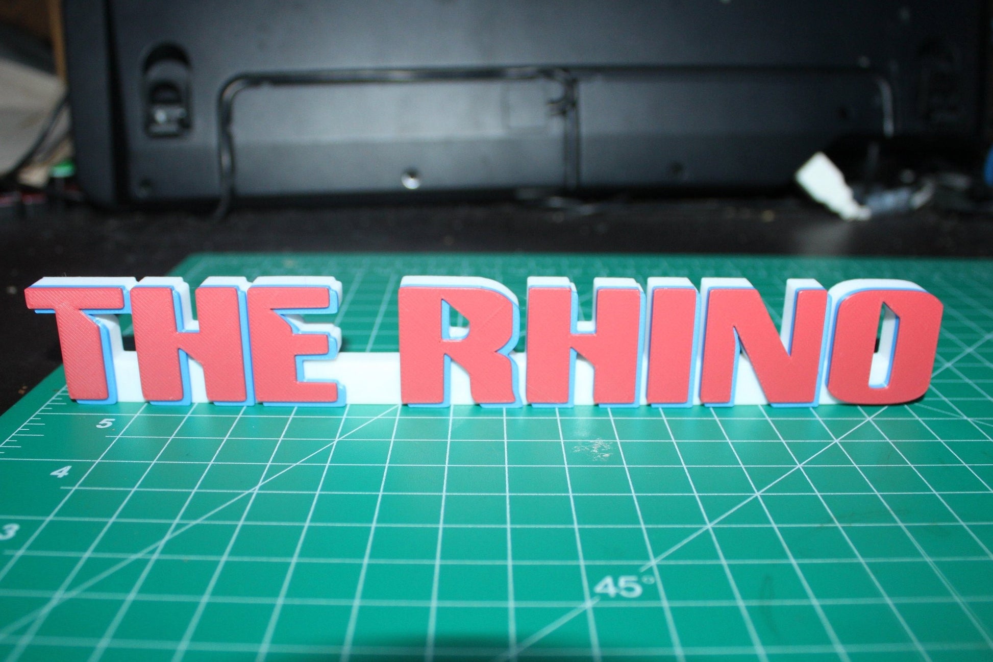 The Rhino 3D printed Comic Logo Art