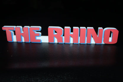 The Rhino 3D printed Comic Logo Art