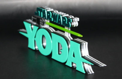 Yoda w/Lightsaber 3D printed Comic Logo Art