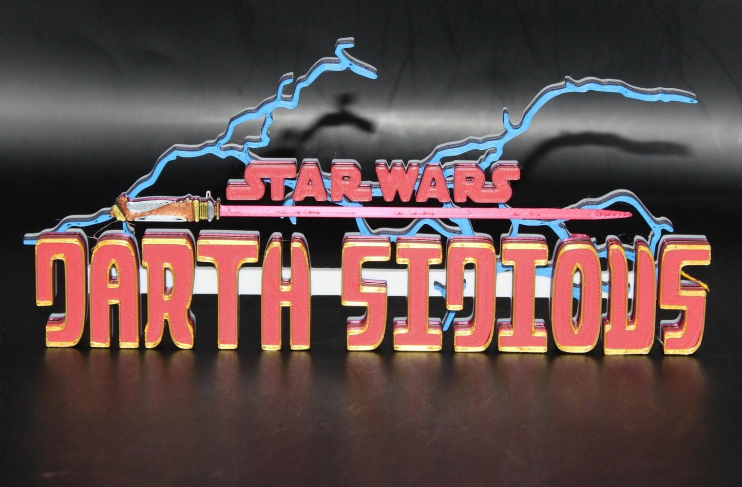 Darth Sidious w/force lightning and lightsaber 3D printed Comic Logo Art