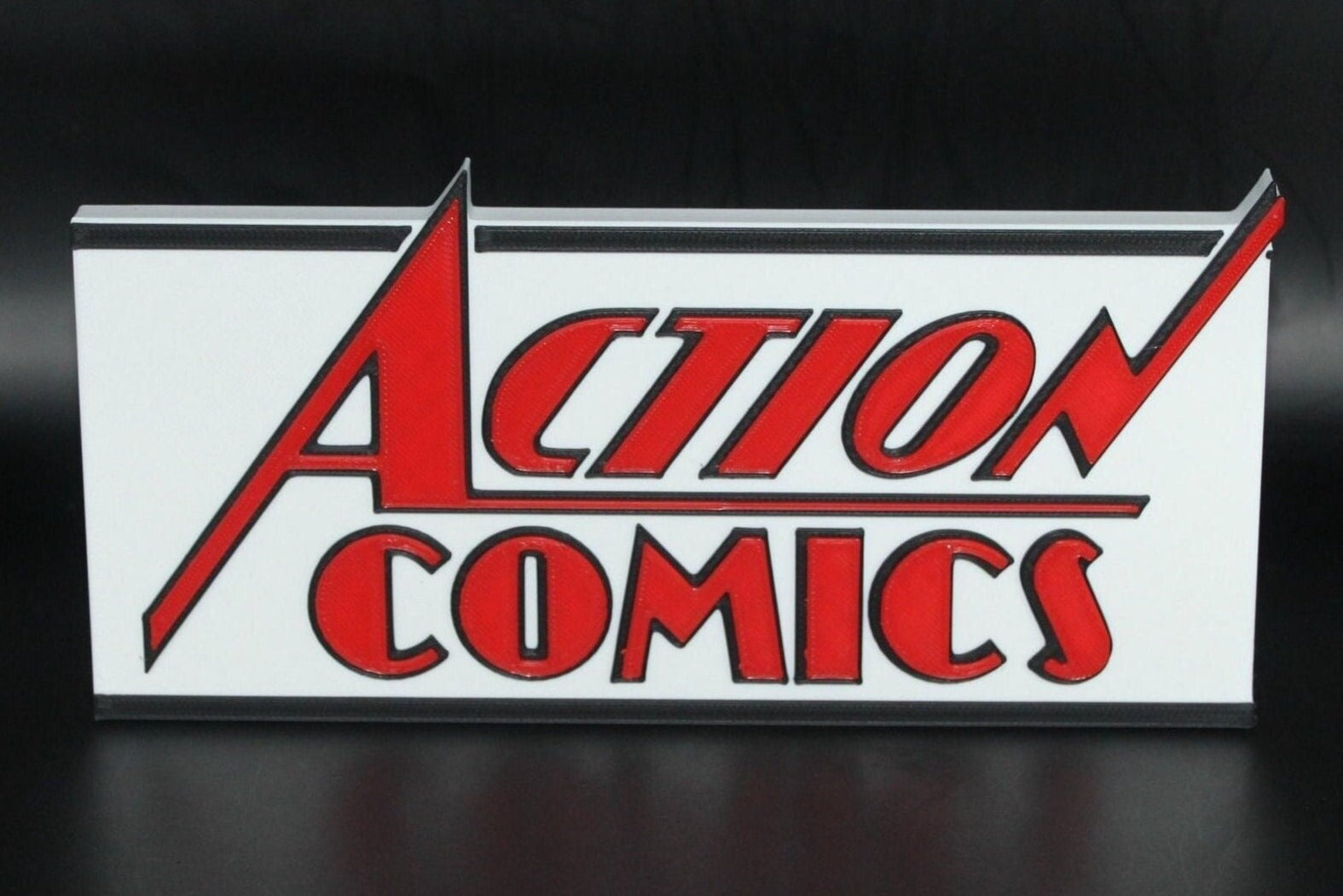 Action Comics 3D printed Logo Sign Wall Desk Shelf Art – WindyCity3D