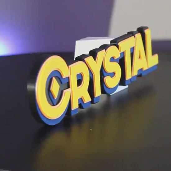 Crystal 3D printed Comic Logo Art